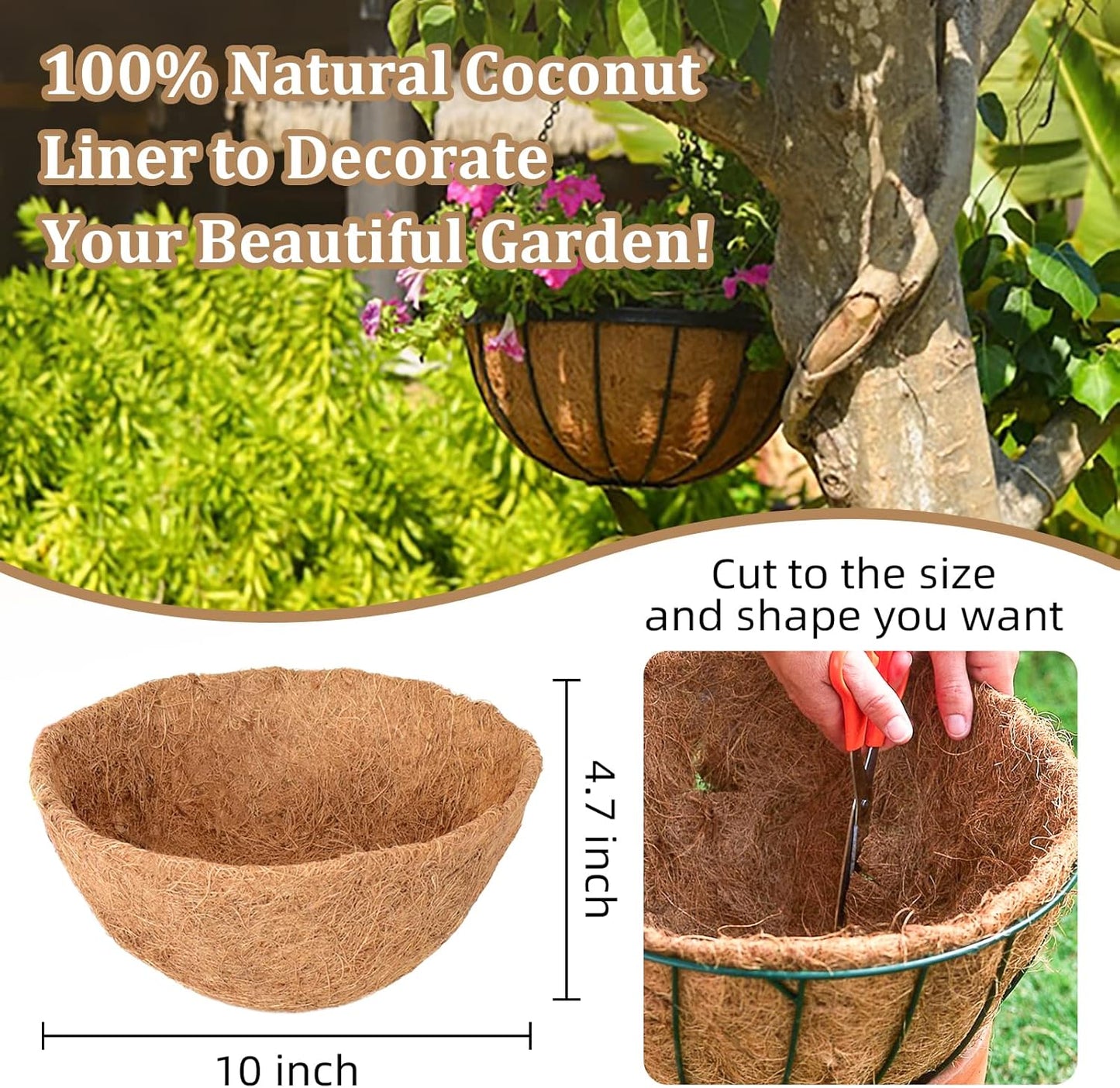 Legigo 10-Inch Coco Fiber Hanging Basket Liners - 3 Pack of 100% Natural Replacement Liners for Flowers & Vegetables