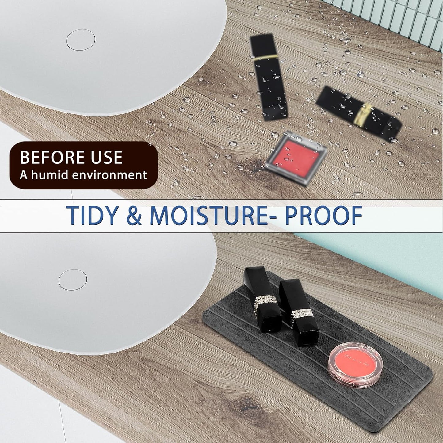 Skiennix Water Absorbing Stone Tray - Fast Drying Diatomite Coasters for Kitchen & Bathroom | 3PCS Set