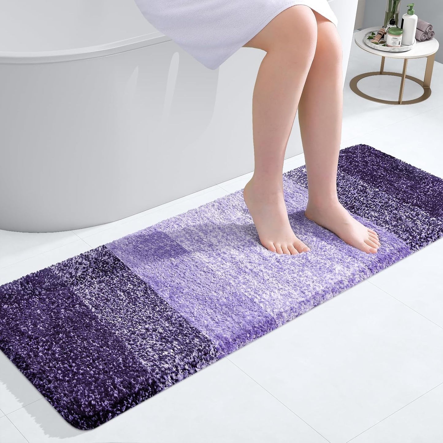 OLANLY Bathroom Runner Rug - Extra Soft Microfiber Mat, Quick Dry & Washable, 47x17 Inches, Violet