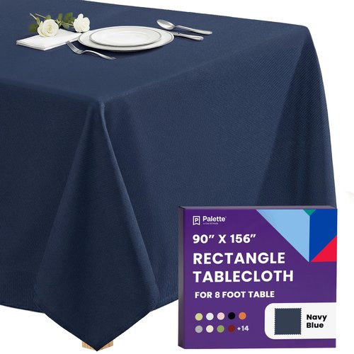 Gee Di Moda Rectangle Tablecloth - 90 x 156 Inch Navy Blue Table Cloth for 8 Foot Tables with Floor-Length Drop - Heavy Duty Washable Fabric for Holiday Party, Dinner, Weddings & Baby Shower