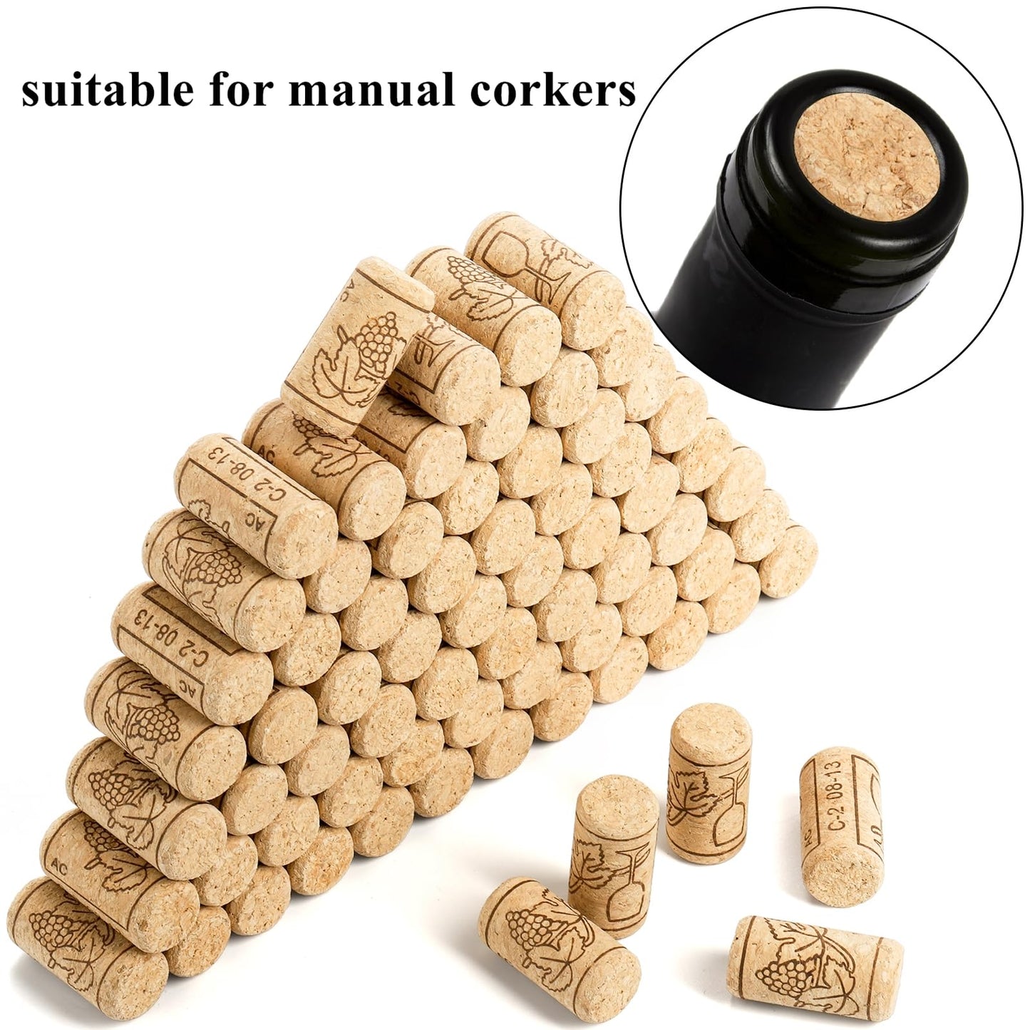 Tebery 100 Pack #8 Natural Wine Corks, 7/8" x 1 3/4" Premium Straight Cork, Wine Stopper for Corking Wine Making Art Projects