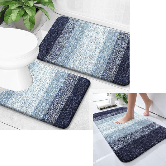 OLANLY Ombre Bath Rug Set - Soft and Absorbent 2-Piece Bathroom Rugs in Airy Blue | 24x16 & 24x20 Inches