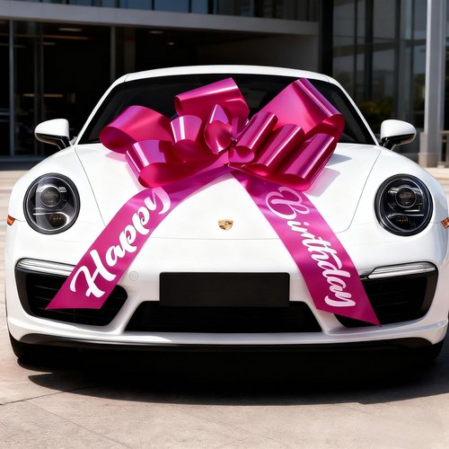 30 Inch Giant Rosy Car Bow - Extra Large Reusable Birthday Gift Bow with Secure Adhesive | Perfect for New Vehicle Decor