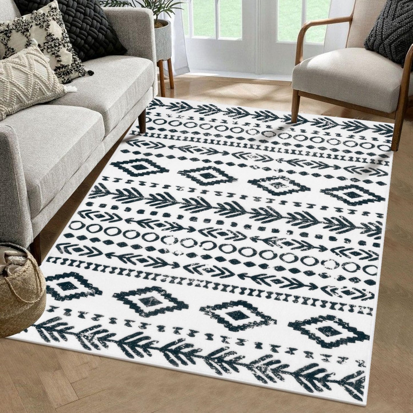 Lahome Boho Moroccan Living Room Rug 4x6, Ultra-Thin Soft Washable Rugs for Bedroom Non-Slip, Farmhouse Tribal Print Pattern Area Rugs Indoor Large Throw Rug for Entryway Office Kitchen