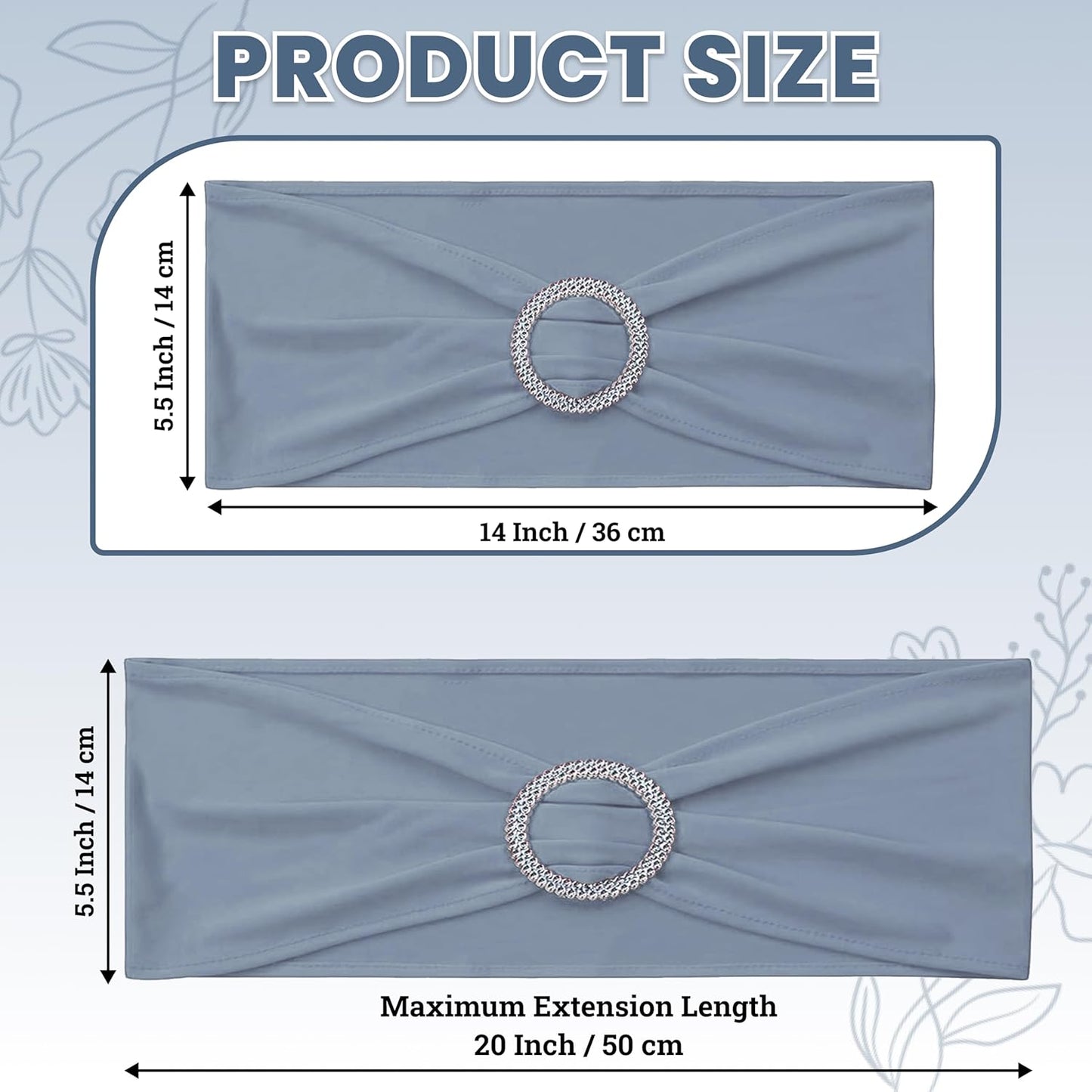 MDS Premium Stretch Spandex Chair Sashes - Pack of 10 Dusty Blue Covers with Buckle Slider for Weddings & Events