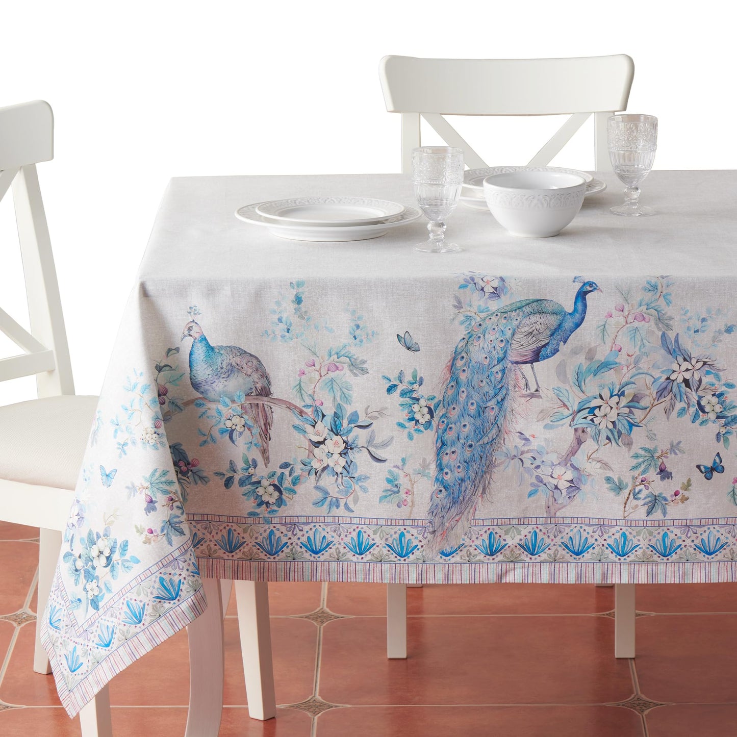 Maison d' Hermine Premium Table Cloth Square Table 100% Combed Cotton 70 x 70 Inches Tablecloth Reusable Decorative for Dining Room, Farmhouse, Party, Festive & Wedding - Peacock Utopia - Orginal
