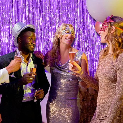 5 Pack Purple Backdrop Tinsel Streamers Foil Fringe Backdrop Halloween Party Decorations Purple Backdrop Curtain Birthday Graduation Bachelorette Christmas New Year Party Decorations