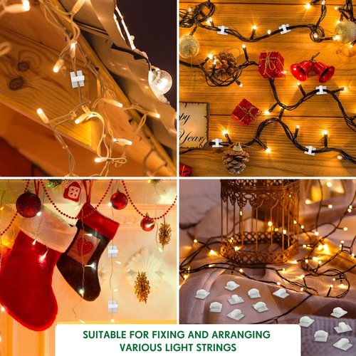 Blulu 200 Pieces Christmas Light Hooks Self Adhesive Cable Clips Stick on Wire Clips Cord, Holiday Christmas Light Hooks for Xmas Hanging Lights Home Decoration Outdoor Roof, Roof Ridge Line, Fence
