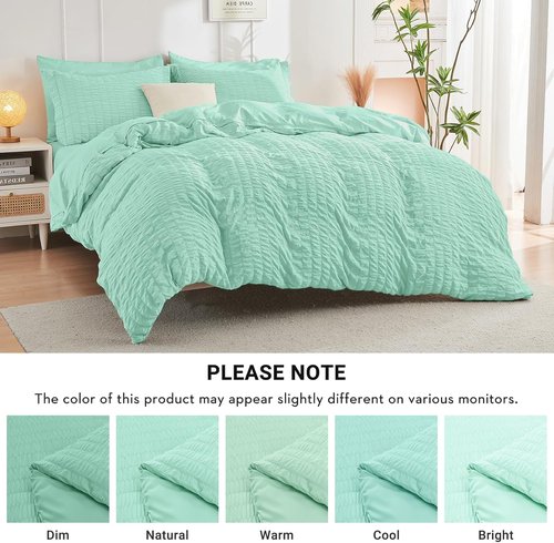 HYMOKEGE Twin XL Comforter Set - Mint Green Seersucker 5-Piece Luxury Bedding Set | All-Season Comfort