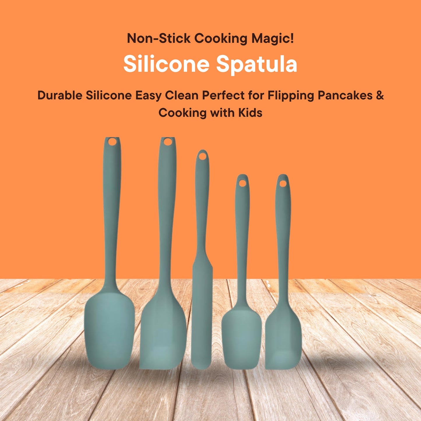 Silicone Spatula Set 5 Piece Kitchen Utensils, Heat Resistant to 445°F, Sage Green, Non-Stick Cooking Magic! Durable Silicone Easy Clean Perfect for Flipping Pancakes & Cooking with Kids