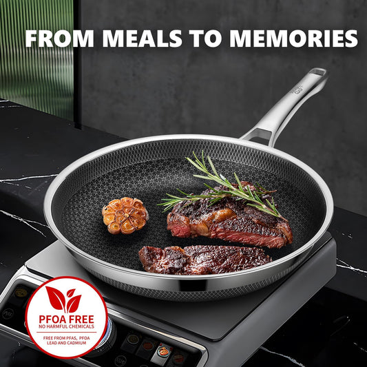 OATOFP Non Stick Frying Pans 12 inch, Hybrid Frying Skillets Nonstick with Lid,non stick Stainless Steel Pans, Dishwasher and Oven-Safe Chef Pan, Induction Compatible Cooking Pan, PFOA Free Cookware