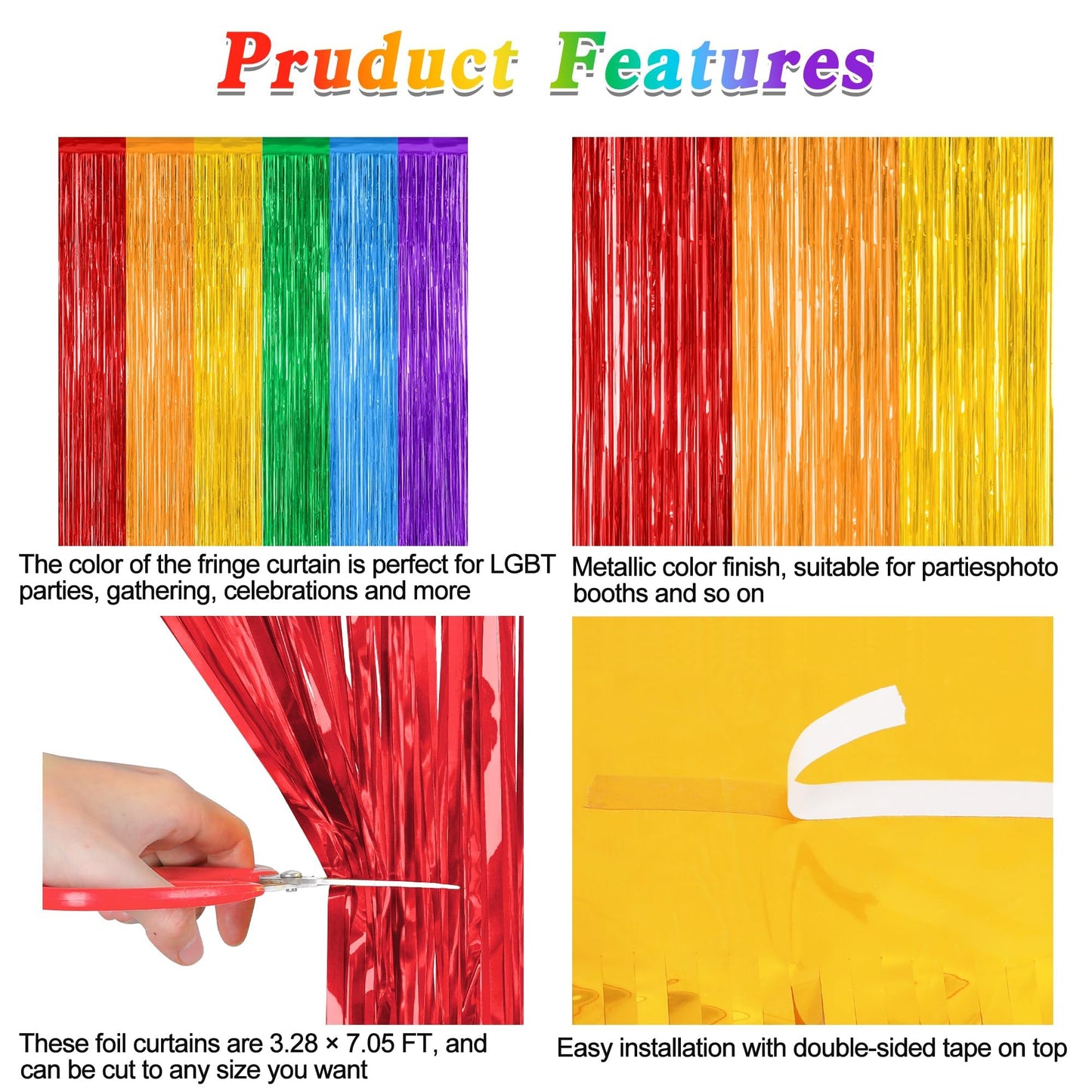 2 Pack Rainbow Backdrop Curtains, 3.28 FT x 7.05 FT Colofull Party Decorations, Metallic Tinsel Backdrop Fringe Curtains Party Streamer, Rainbow Party Supplies for Wedding Birthday Party Engagement