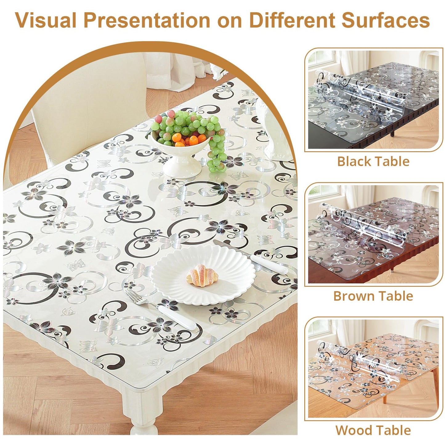 LovePads Floral Clear Table Cover Protector - 40 x 66 Inch Thick Plastic Table Cloth, Waterproof PVC Desk Mat for Dining Room Table, Wood Furniture Topper, Anti-Scratch Desk Pad for Kids Writing,
