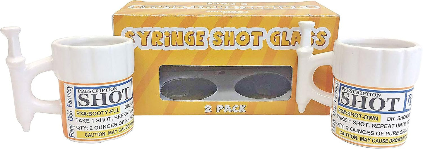 Syringe Prescription Shot Glasses - Funny 2 Pack Novelty Drinking Gag Gift Set