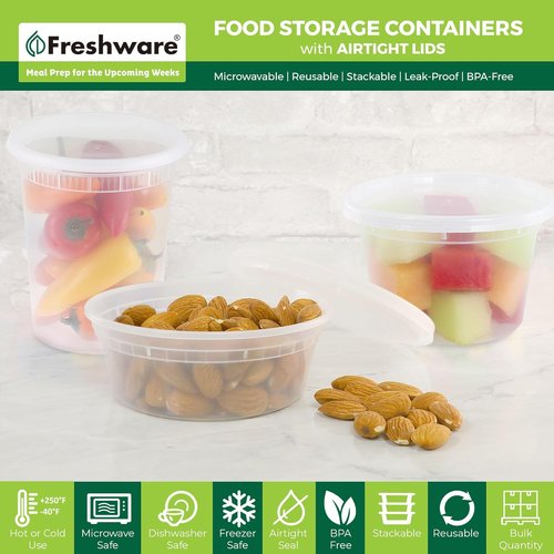 Freshware Food Storage Containers - 60 Pack Set | BPA-Free, Leakproof, Microwave & Freezer Safe, Clear