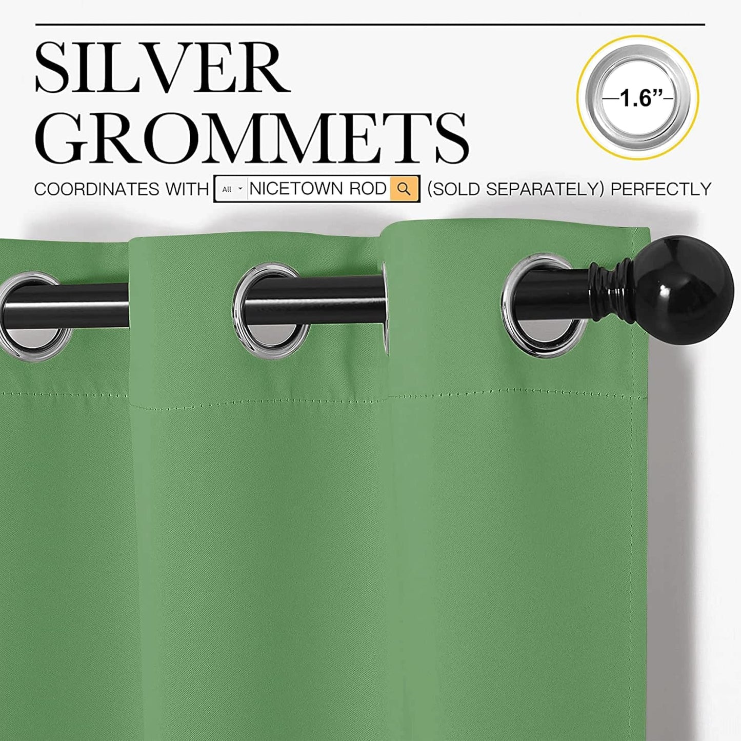 NICETOWN Room Darkening Curtains - 63" Long Set of 2 | Thermal Insulated Blackout Drapes in Forest Green