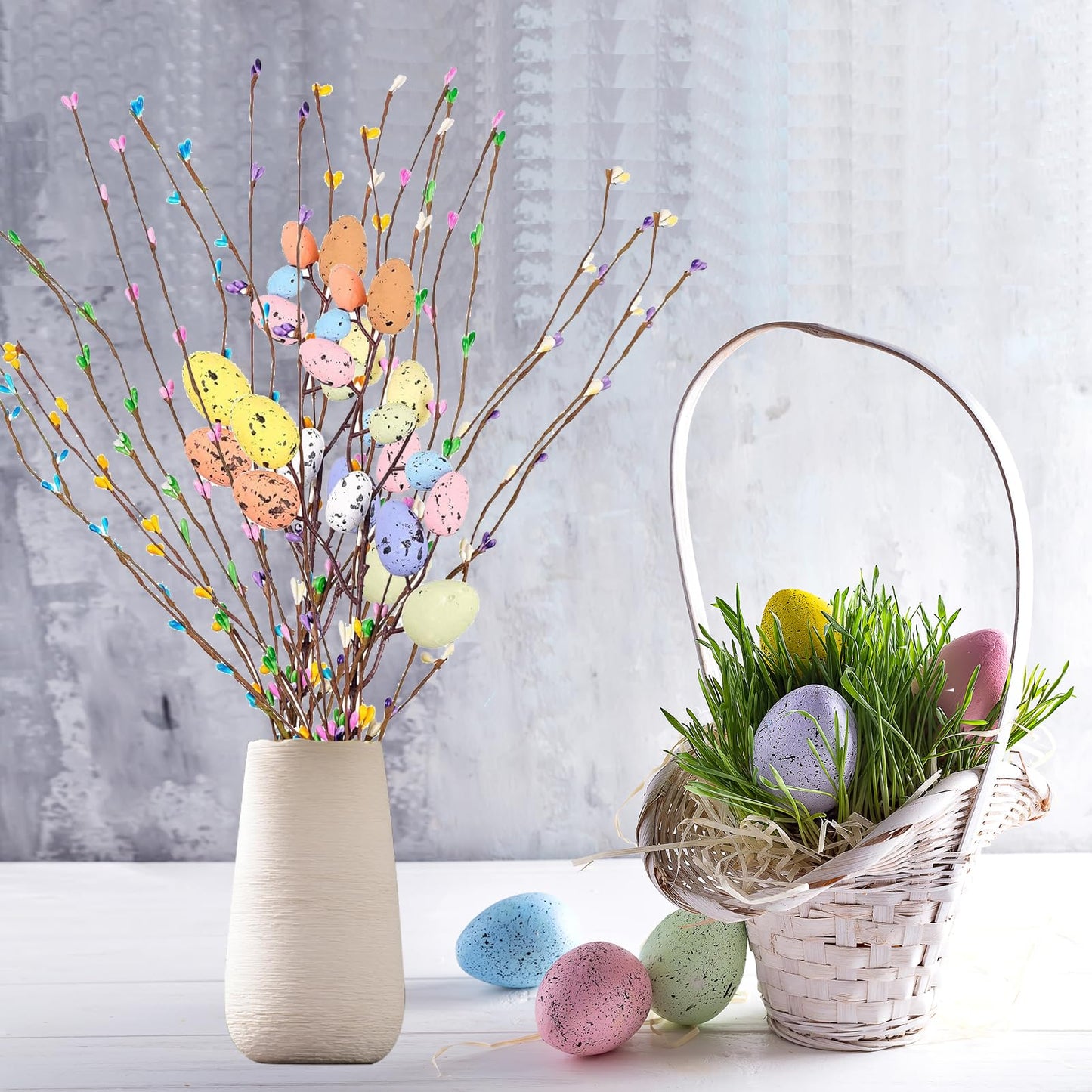 ToBeIT 26pcs Easter Egg Flower Stems Decorations Artificial Easter Spray Vine Eggs Spring Flowers with Easter Egg for Flower Arrangements Wreath Centerpiece