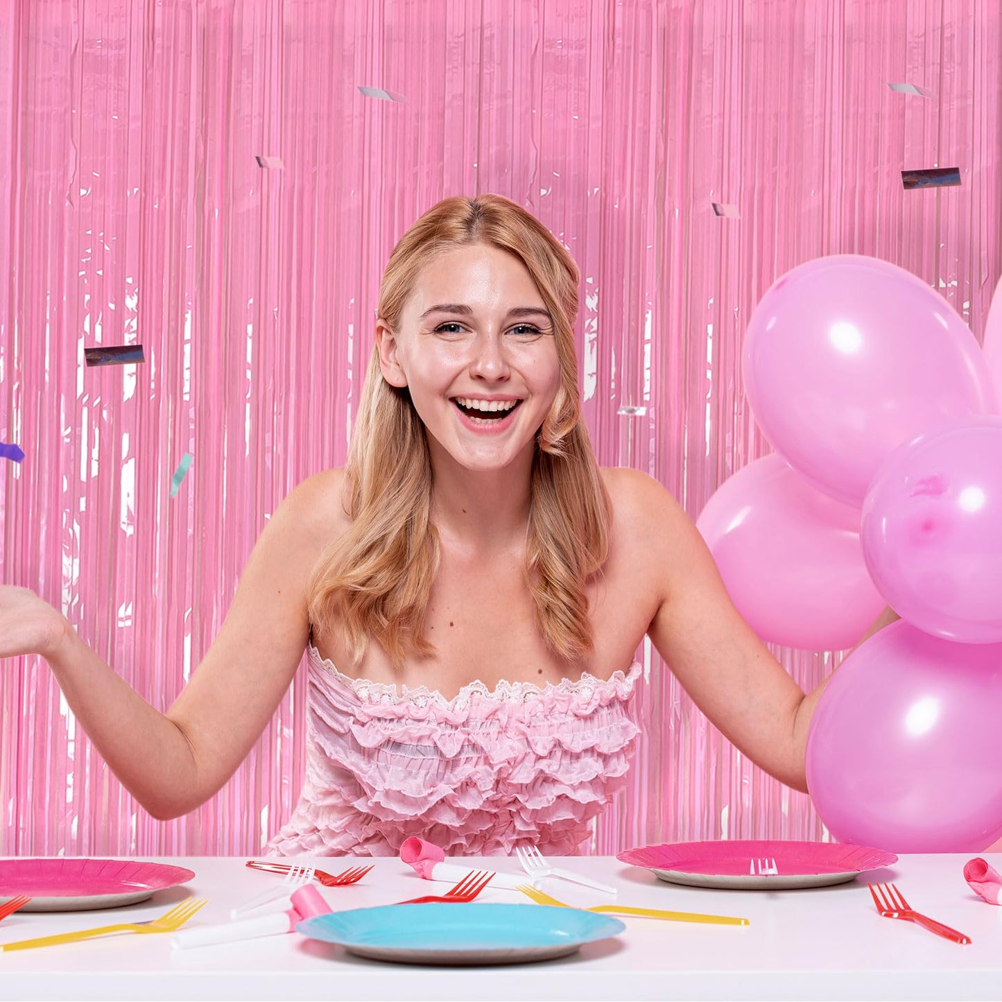 5 Pack Backdrop Party Decorations Pink Tinsel Curtain Party Backdrop Foil Fringe Birthday Decorations Photo Booth Streamer Backdrop Pink Theme Bachelorette Graduation Party Decorations