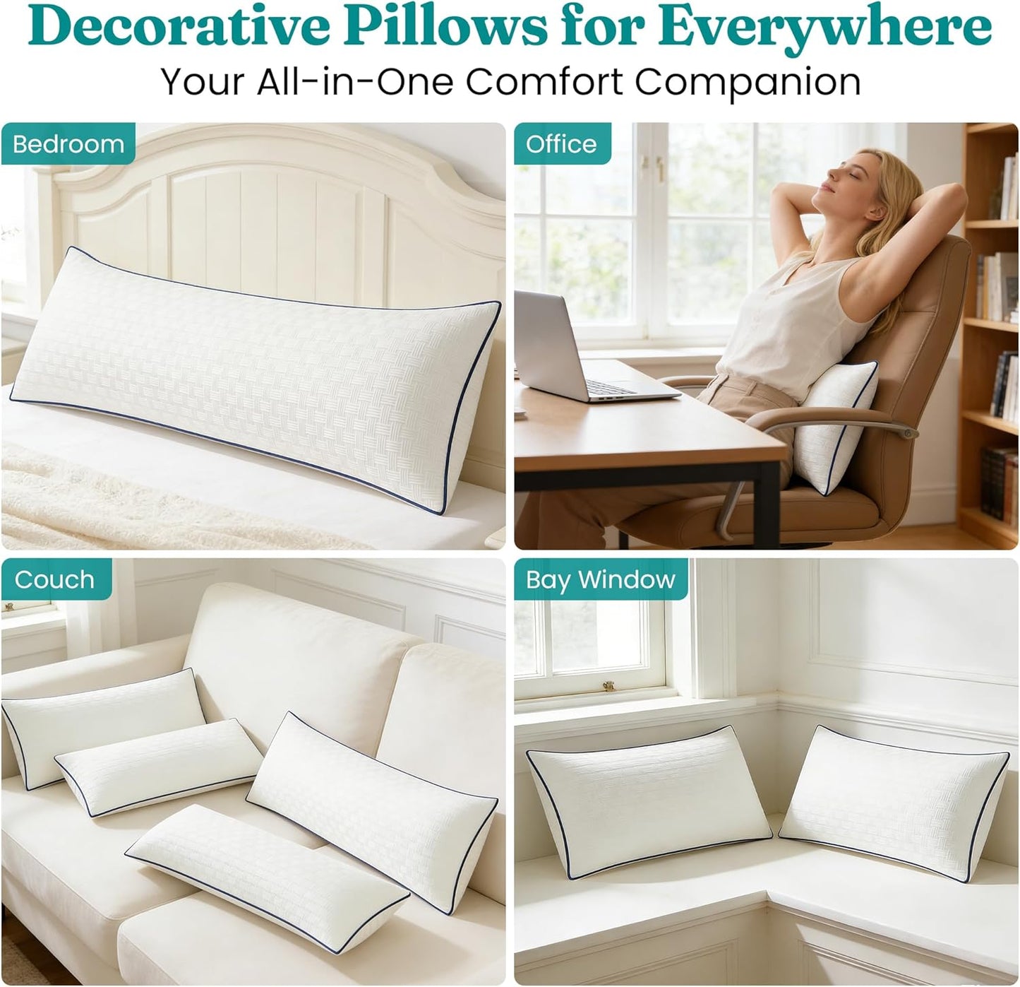 Oubonun 14x36 Rectangle Pillow Inserts - Beige Decorative Throw Pillows for Sofa & Bed | 100% Polyester Filling