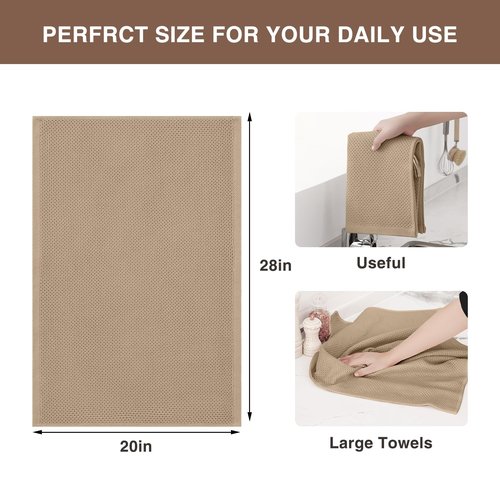 Homaxy 100% Cotton Waffle Weave Kitchen Dish Towels, Ultra Soft Absorbent Quick Drying Cleaning Towel, 20x28 Inches, 4-Pack, Tan