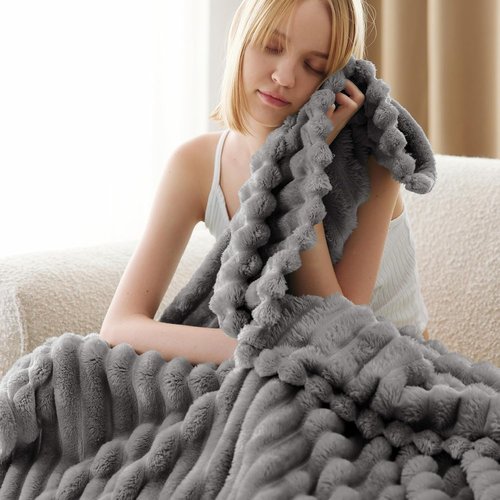 Bedsure GentleSoft Fleece Blanket - Cozy Frost Gray Throw for Couch, Perfect 50x60 Inches Size
