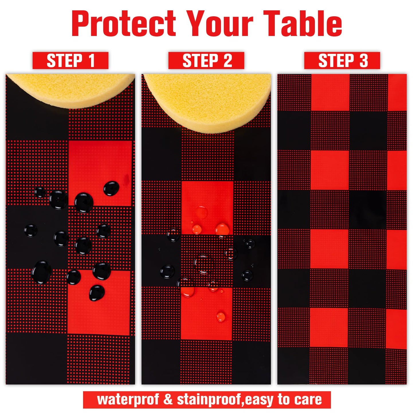 Kesfey 8 Packs Red and Black Merry Christmas Checkered Tablecloth 54 x 108 Inches Plastic Buffalo Check Plaid Table Cover Disposable Red Gingham Winter Christmas Picnic Table Cloth for Dinner Camping