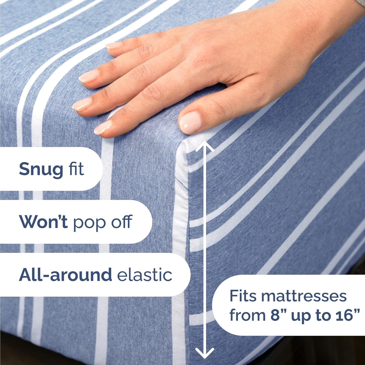 Skiennix Twin Size Sheet Set - Comfy, Breathable & Cooling Bed Sheets - Luxury Blue Stripes, Deep Pockets, Soft & Wrinkle-Free