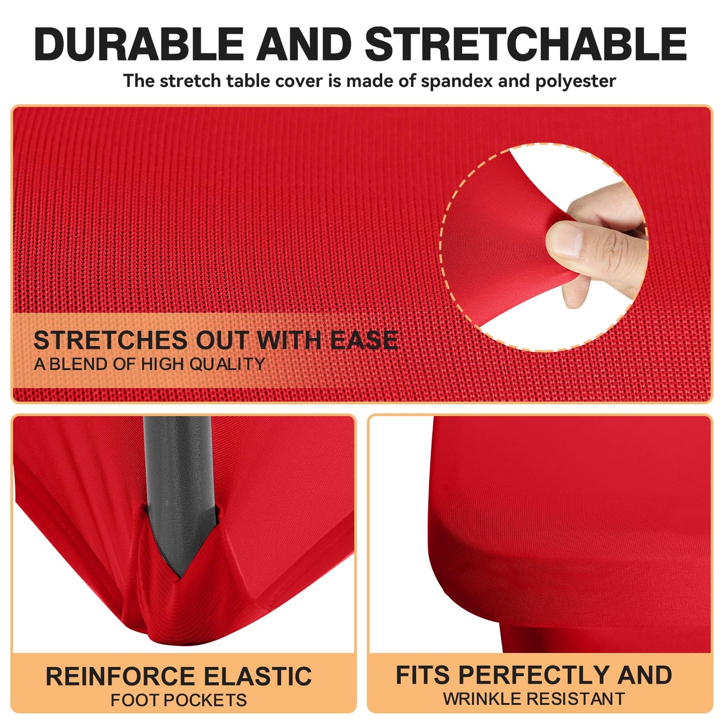 2 Pack 6 Feet Red Spandex Tablecloth for Rectangular Tables, Fitted & Stretch, Washable, Wrinkle Resistant, Perfect for Event, Wedding, Party, Banquet, Cocktail, Festival, and Table Protector