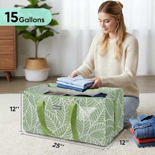 BALEINE Extra Large Storage Tote - Heavy-Duty Oxford Fabric with Zippers & Handles | Antique Foliage