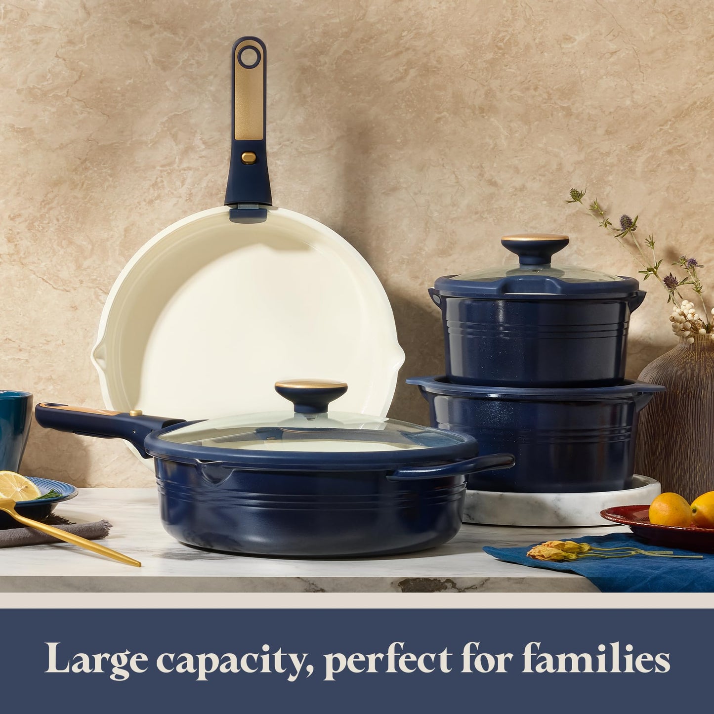 CAROTE 17Pcs Titanium Pots and Pans Set, Cookware Set Nonstick, Kitchen Cooking Set with Detachable Handle, RV/Camping Cookware, Dishwasher/Oven Safe, Grey