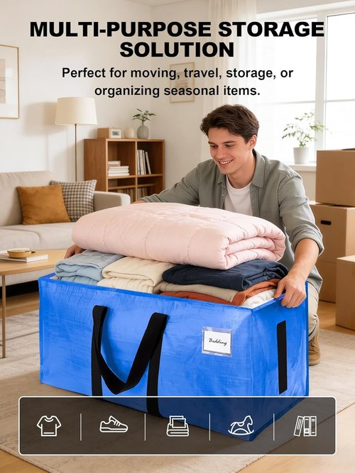 HOMESURE 12 Pack Large Water-Resistant Moving Bags - Heavy Duty Storage Totes with Zippers & Handles | Space-Saving Design