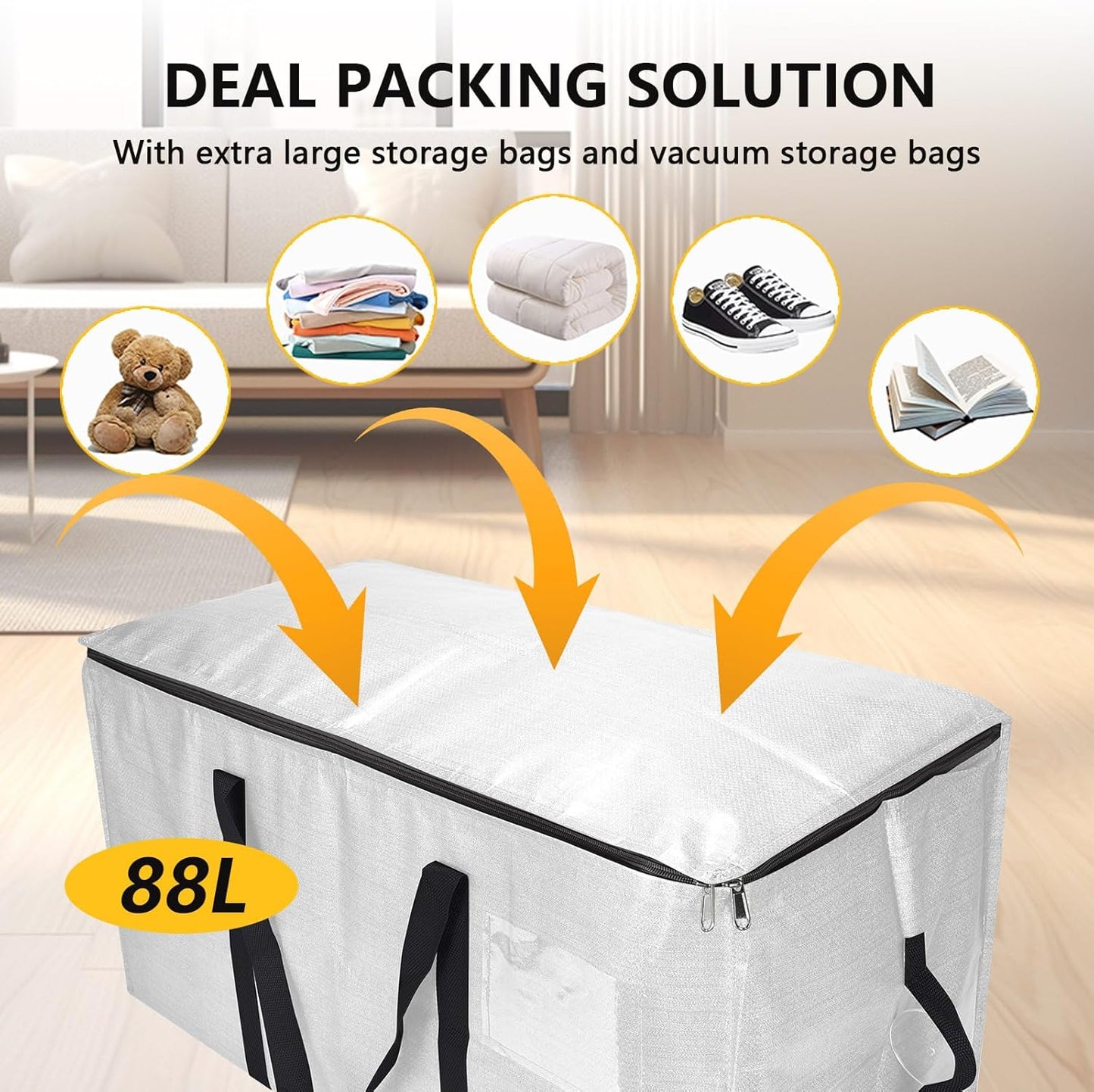 Skiennix Extra Large Storage Bags Set - Heavy Duty Waterproof Totes with Dual-Way Carrying Design | 6 Moving Bags & 10 Vacuum Seal Bags for Travel and Camping