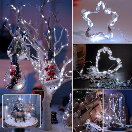 12 Pack Fairy Lights Battery Operated 7ft 20 LED Mini String Twinkle Silver Wire Firefly Starry for Mason Jars Wedding Party Christmas Centerpiece Table Decorations, Cool White