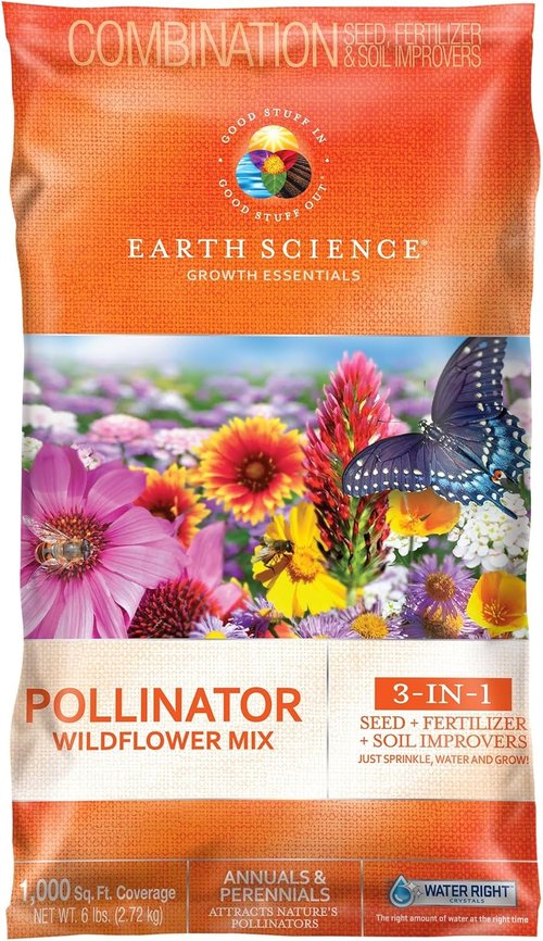 Earth Science Wildflower Pollinator Mix - 6 lb Non-GMO Seed Blend for Bees, Hummingbirds & Butterflies