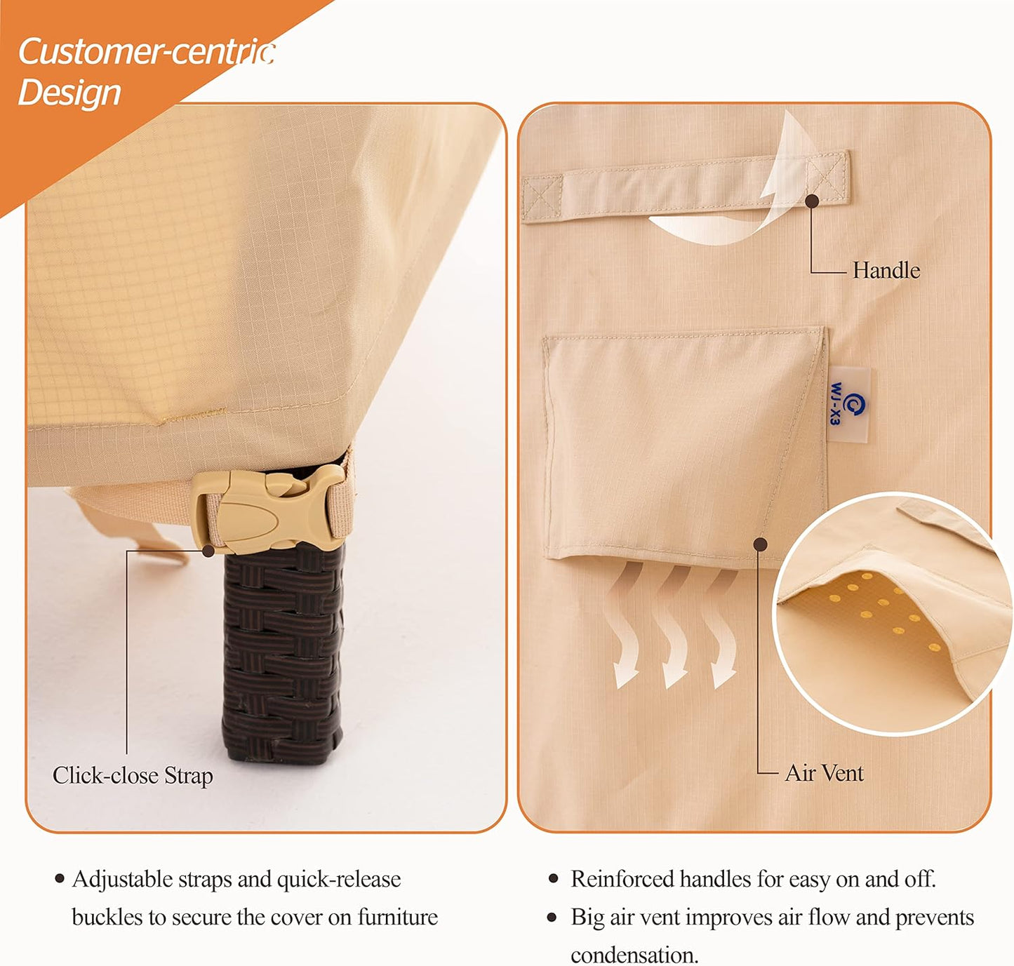 WJ-X3 Heavy Duty Waterproof Patio Chair Cover - 33W x 35D x 36H - Beige | 2-Pack Outdoor Lounge Protection