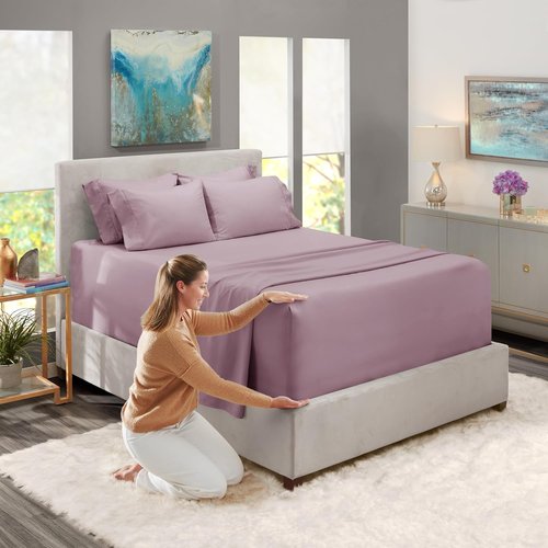 Hearth & Harbor Twin Extra Deep Pocket Sheet Set - Luxury Soft 6-Piece Bedding for 18-24 Inch Mattresses | Dusty Purple