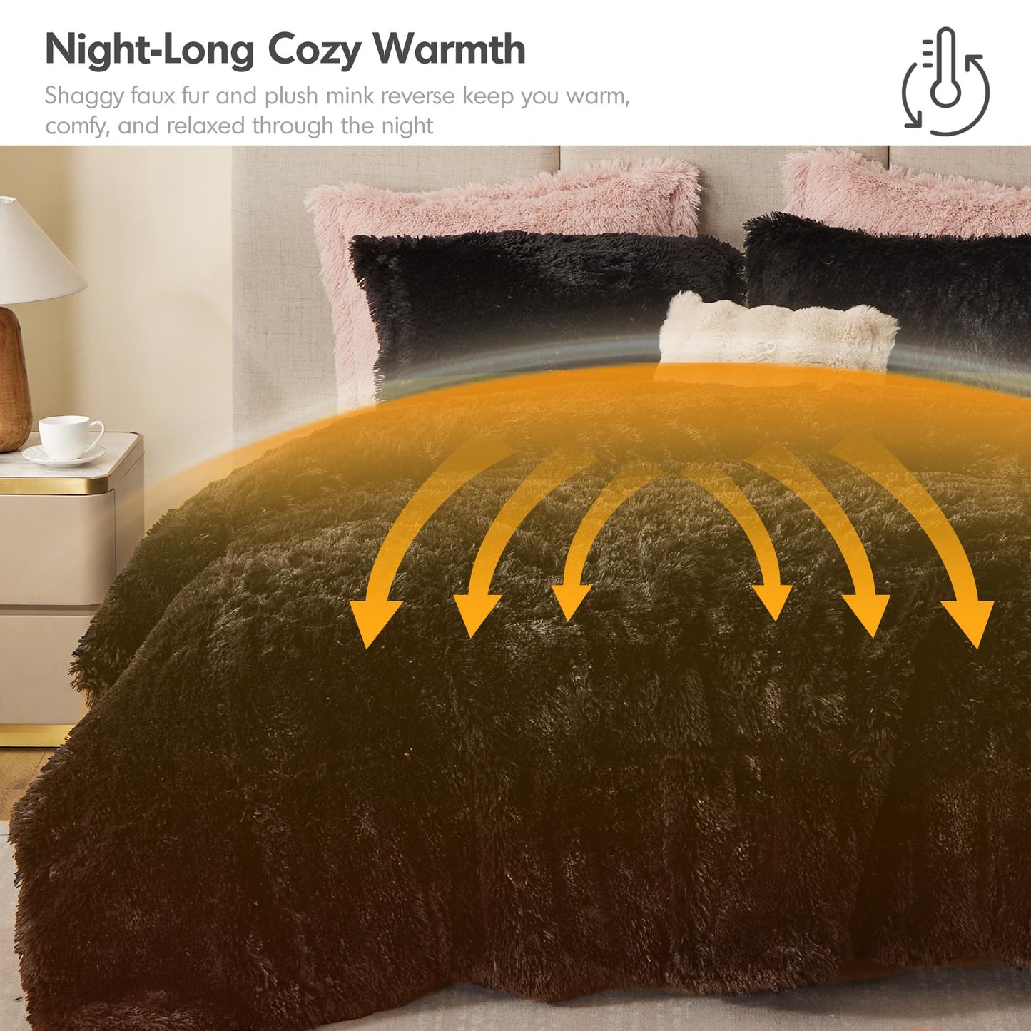 Intelligent Design Malea Shaggy Comforter Set, Long Faux Fur Cozy Down Alternative, Modern Casual Ultra Soft All Season Fluffy Bedding with Matching Sham,Twin/Twin XL, Black 2 Piece