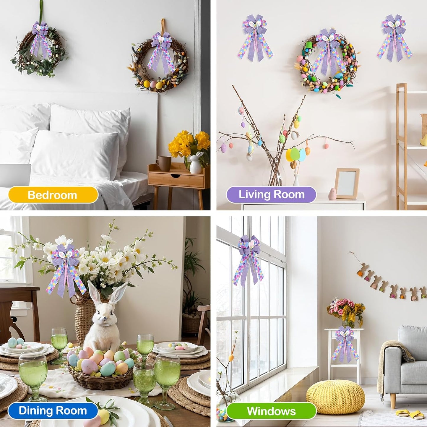 Skiennix Large Purple Spring Bows - 21x11 Inch Bunny Ear Decorative Wired Ribbon for Wreaths & Baskets