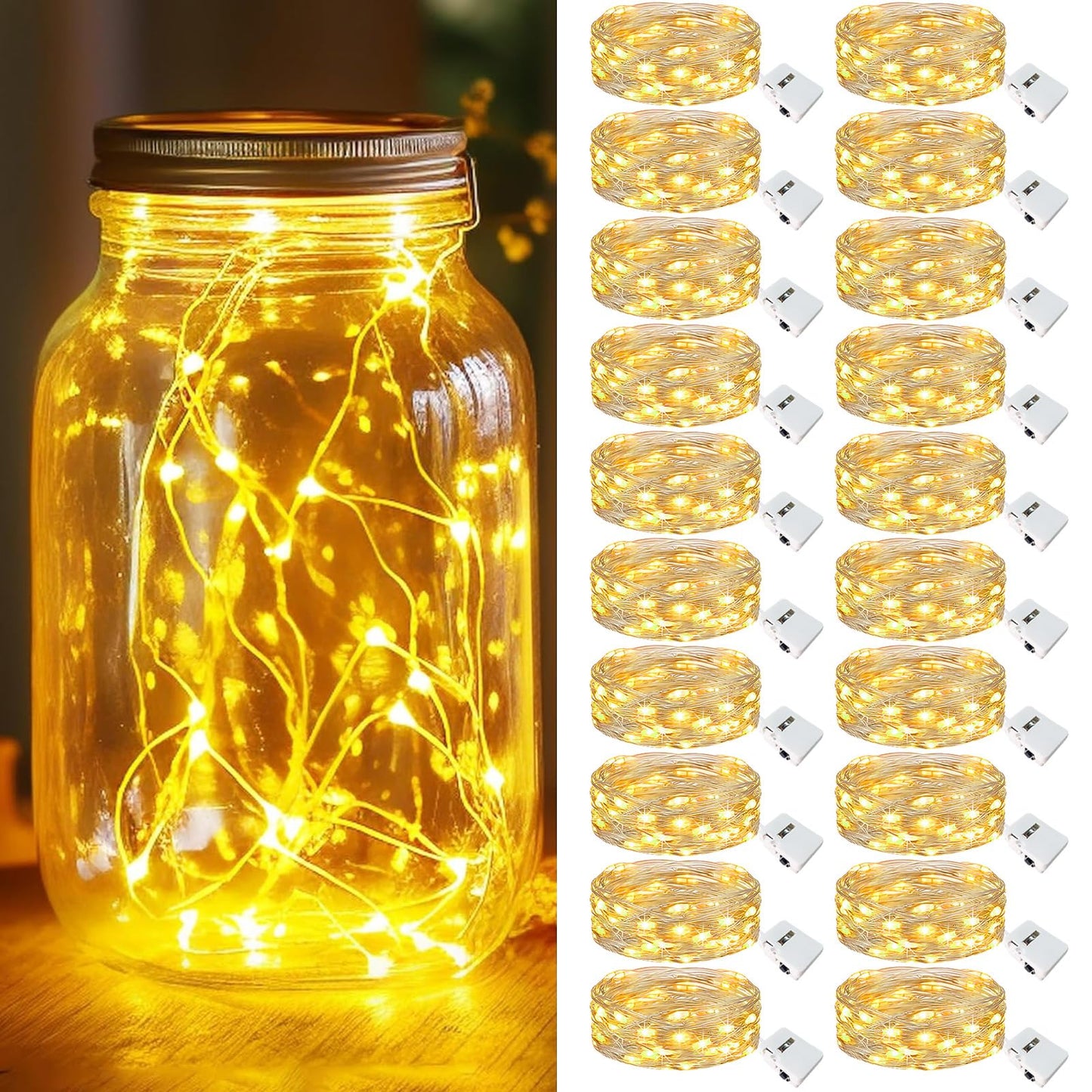 kolpop 20 Pack LED Fairy Lights Battery Operated with 3 Modes, Mini Twinkle String Lights Battery Powered Waterproof for Christmas Mason Jars Party,Warm White