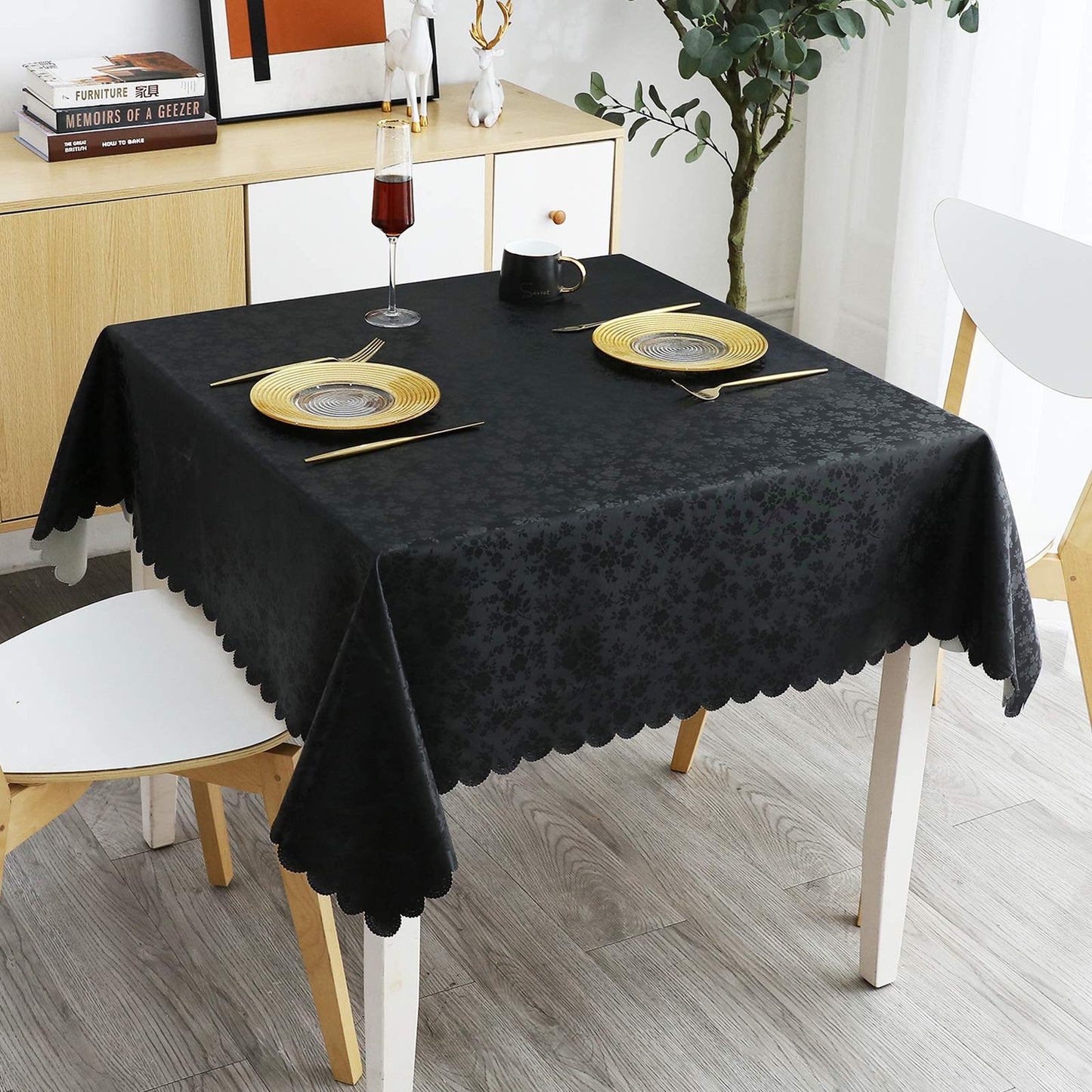 Smiry Square Table Cloth, Waterproof Heavy Duty Vinyl Tablecloths, Wipeable Washable Table Cover for Kitchen and Dining Room (Black, 70" X 70")