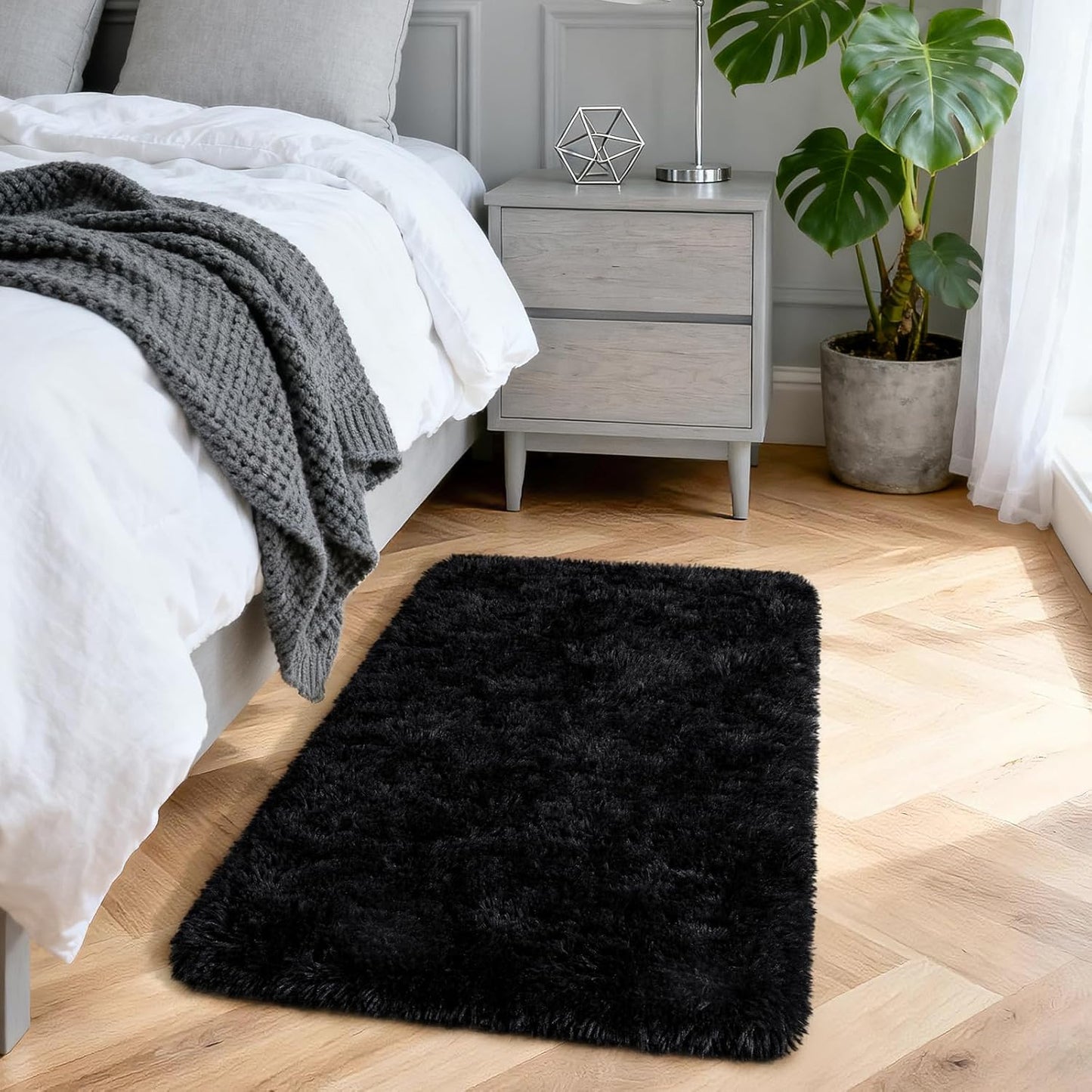 Merelax Soft Shaggy Area Rug - Non-Slip Plush Fluffy Carpet for Bedroom & Living Room | 2x3 Feet, Black