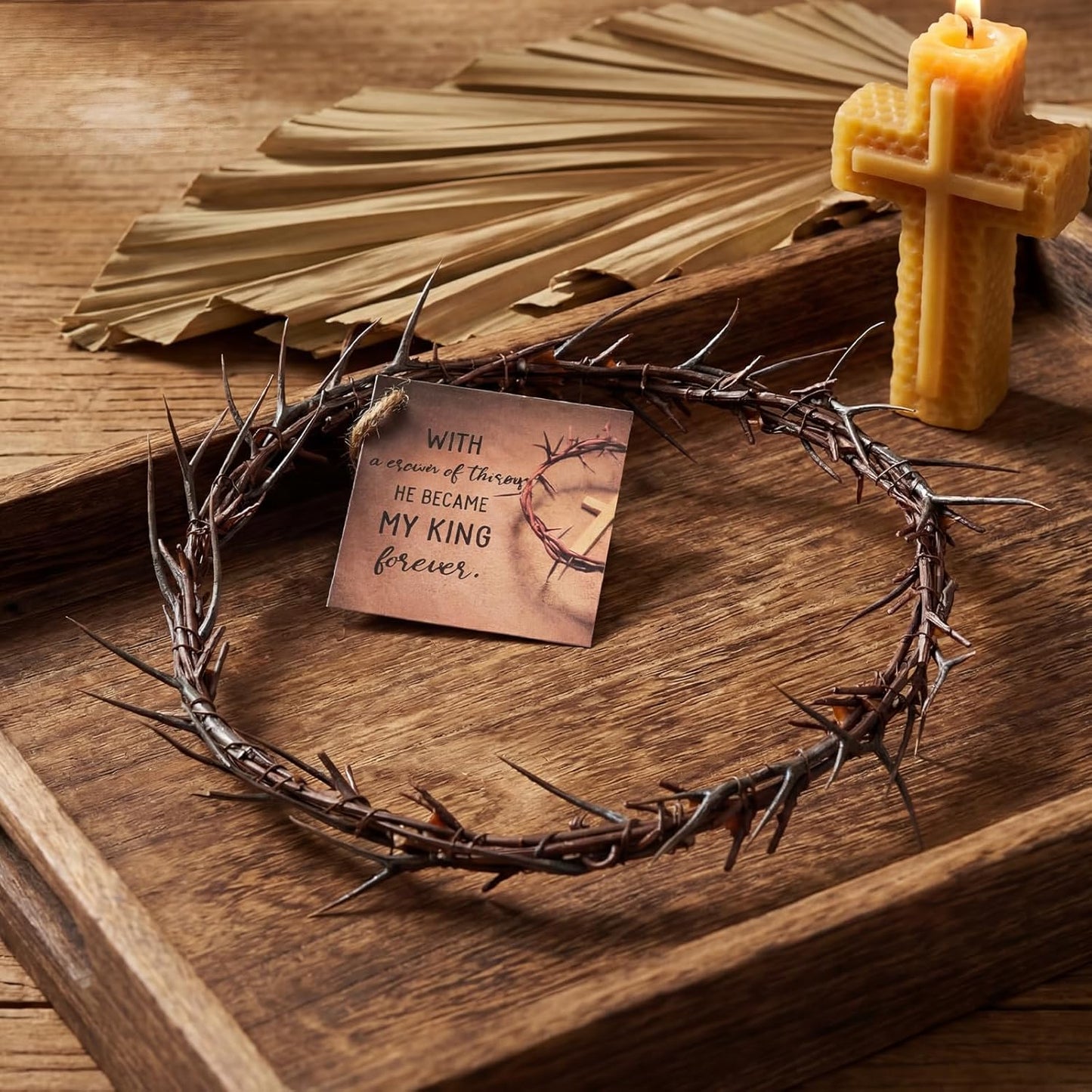 Yinder Crown of Thorns Set - Authentic Lifesize 8" Jesus Thorn Crown for Church Decor | Perfect Religious Gift