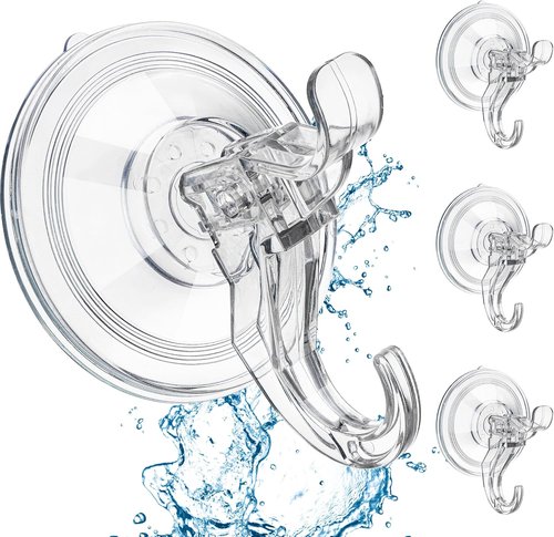 ANDGOO Large Suction Cup Hooks - Heavy Duty Removable Shower Hooks for Bathroom | Clear, 4 Pack