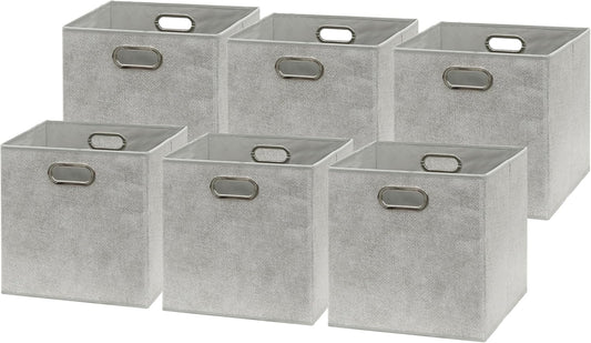Simple Houseware 11-Inch Collapsible Fabric Cube Storage Bins - Gray, Printed Design, 6 Pack