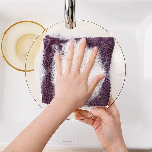 Homaxy Kitchen Dish Cloths - Ultra Soft 100% Cotton Waffle Weave | Quick Drying, 12x12 Inches, 6-Pack, Purple