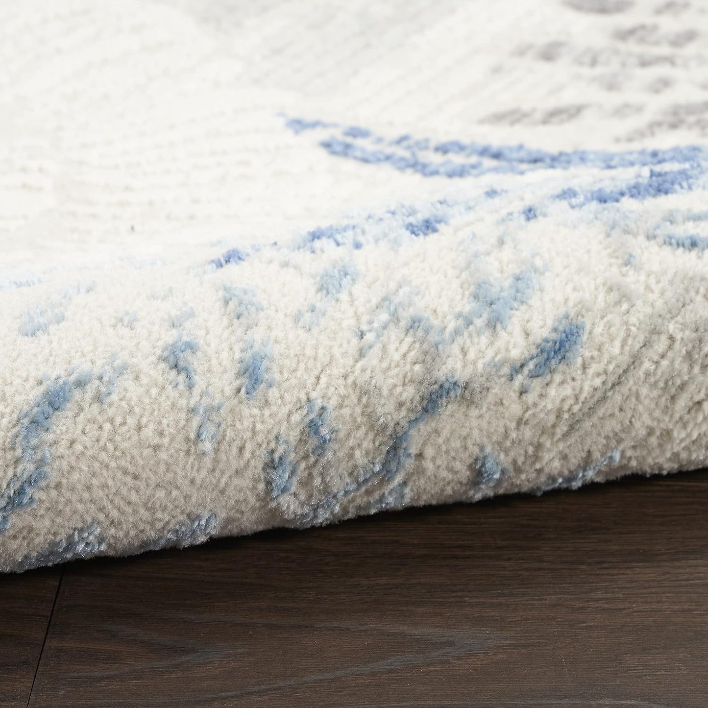 Nourison Home Pompeii Modern Ivory Grey Blue 5'3" x Square Area -Rug, Easy -Cleaning, Non Shedding, Bed Room, Living Room, Dining Room, Kitchen (5 Square)