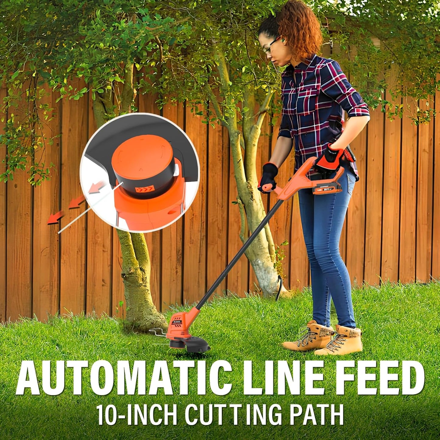MAXLANDER Cordless Weed Wacker - 20V 10-Inch Lightweight String Trimmer with 8 Spools & 2 Batteries