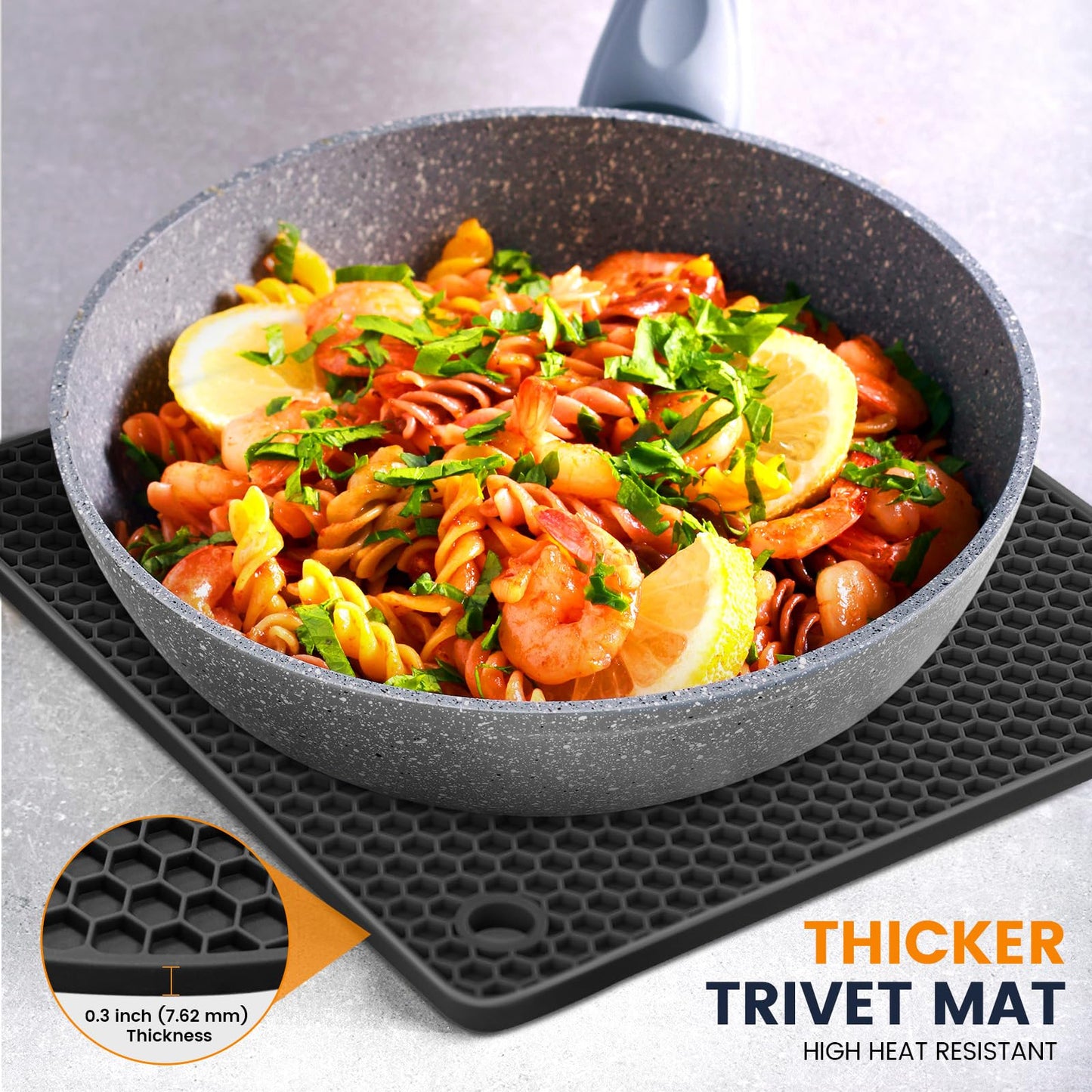 Silicone Trivet Mats 4 Heat Resistant Pot Holders Multipurpose Non-Slip Hot Pads for Kitchen Potholders, Drying mat, Jar Opener, Spoon Holder, Coaster.(Dark Black)
