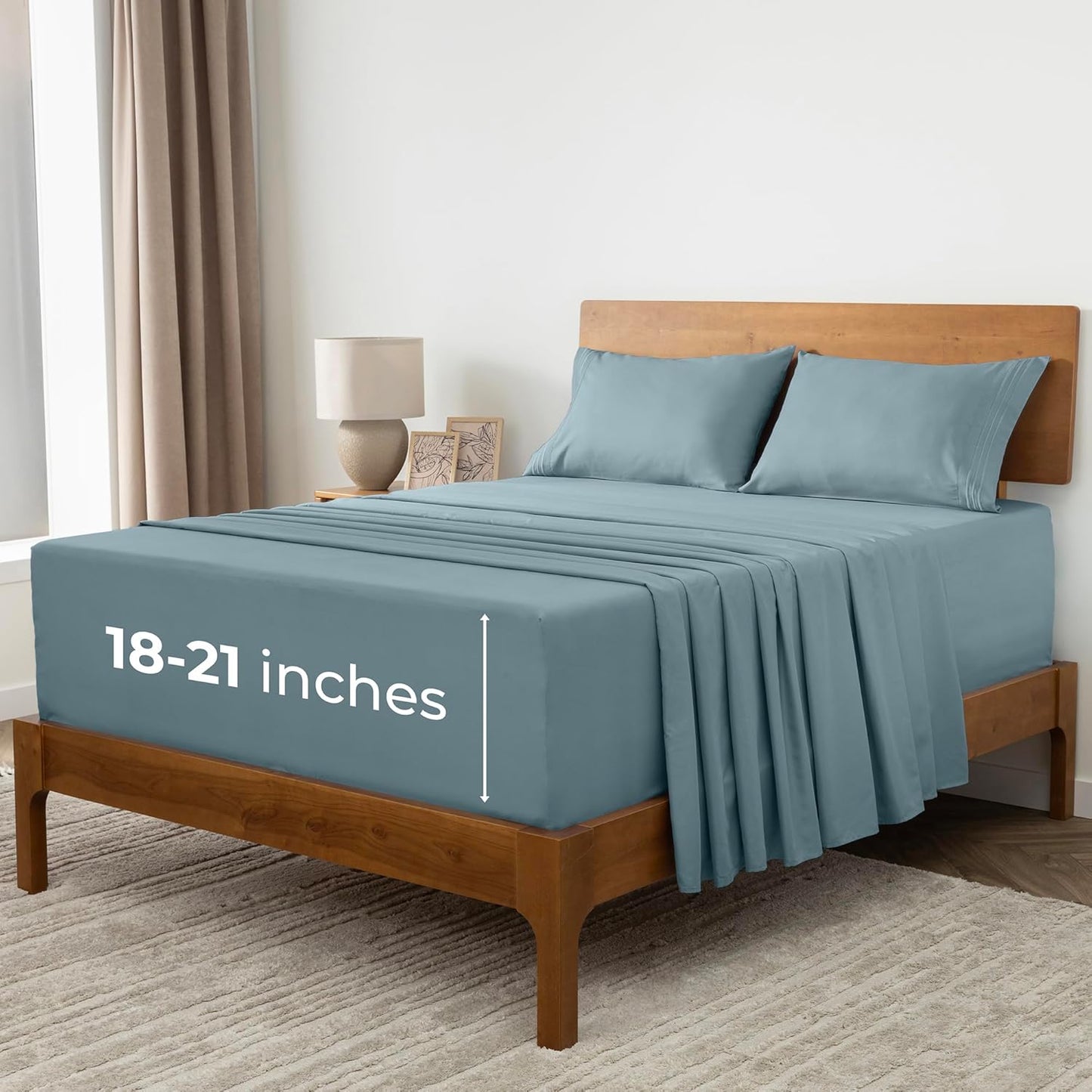 Mellanni Extra Deep Queen Sheets - Hotel Luxury Ultra Soft Cooling Bedding - Wrinkle & Stain Resistant (Queen, Spa Blue)