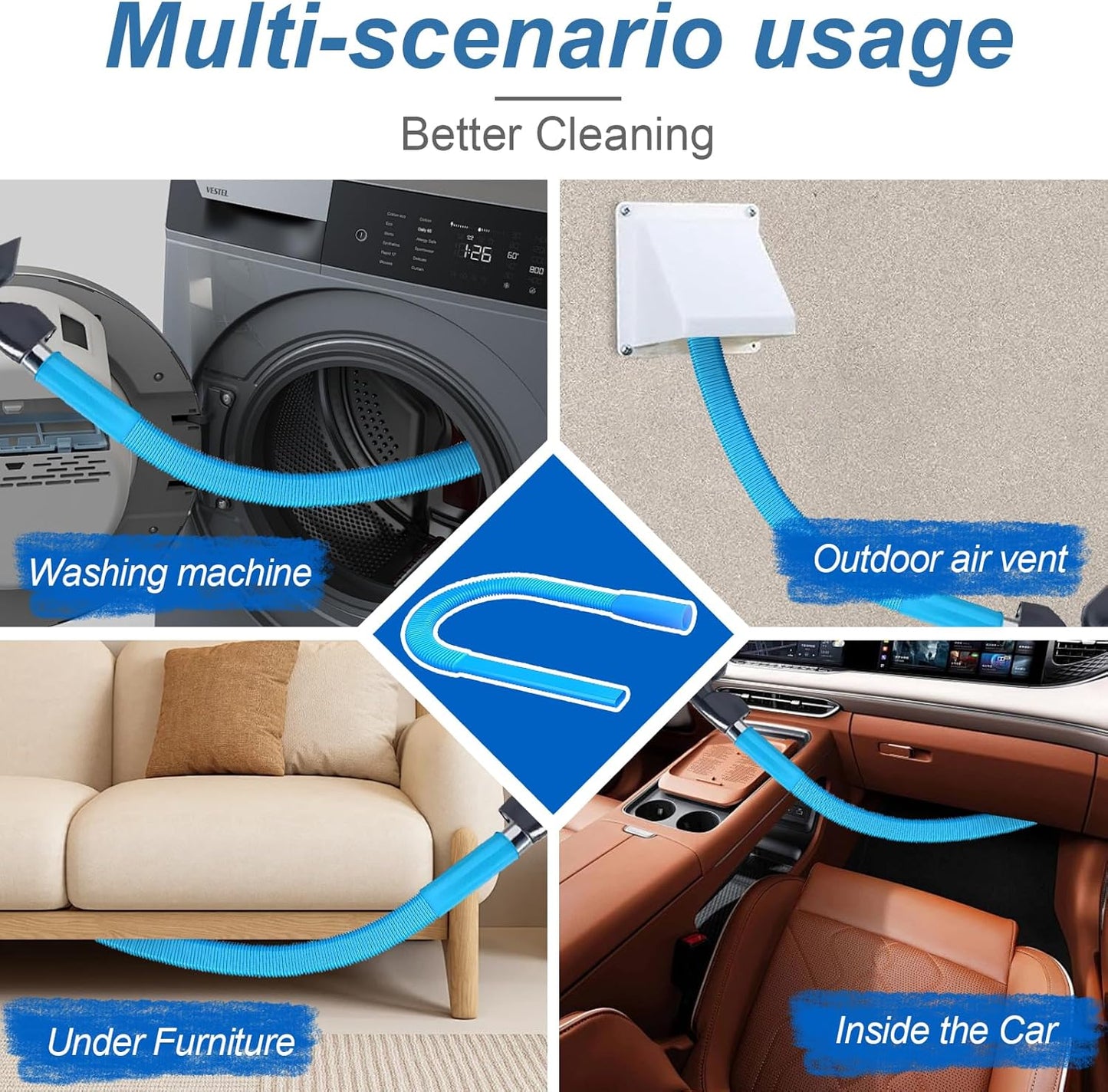 Upgraded Dryer Lint Vent Cleaner Kit - Flexible Vacuum Hose Attachment for Effective Lint Removal | Universal Deep Cleaning Brush for Clogged Ducts